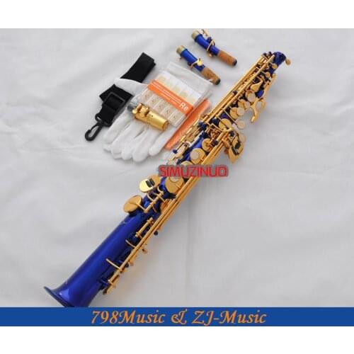 New Blue Gold Straight Bb Soprano Saxophone Sax High F# G With Case-2 Neckes