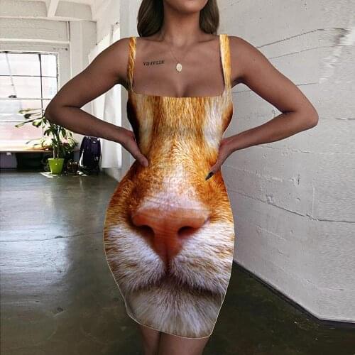 Giyu Brand Animal Dresses Women Cat Vestido Sexy Novelty Ladies Dresses Lovely Halter Sleeveless Womens Clothing Plus Size Beach