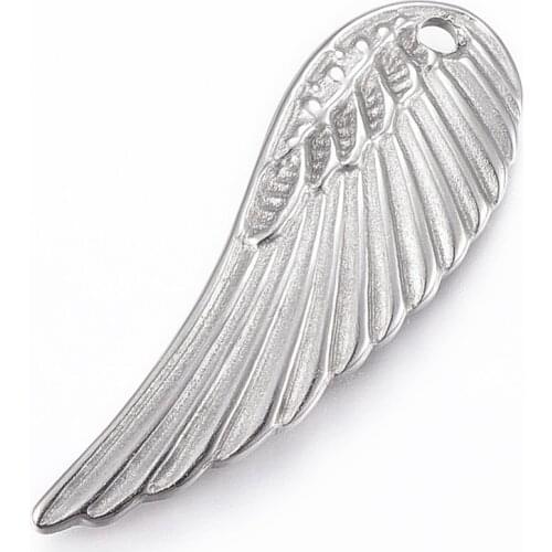 10pcs 304 Stainless Steel Wing Pendants for necklace jewelry making,Stainless Steel Color,31.5x11x1.5mm, Hole: 1.5mm