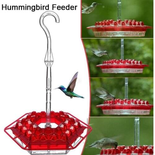 Multi Hole Hanging Bird Feeder Gardening Hexagonal Bird Feeder with Perch and Built-in Ant Moat for Outdoors