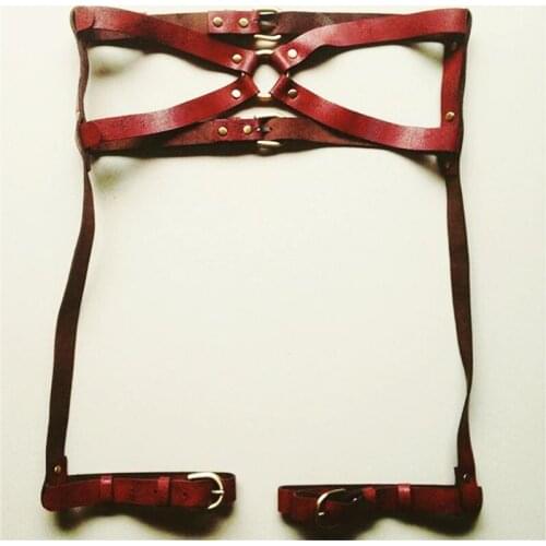 100% Handcrafted Punk Real Leather Women Harness Black Garter Belt Waist Belt Cosplay Dancing Performance Accessories Straps