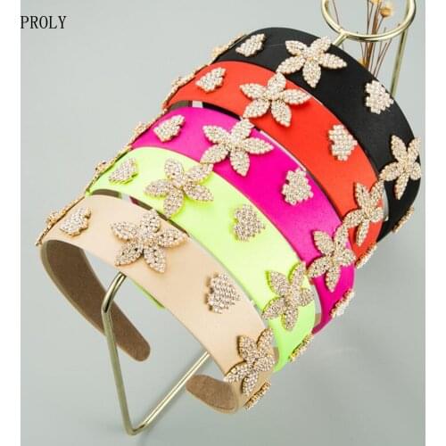 PROLY New Fashion Women Hairband Wide Side Flower Love Paste Classic Baroque Headband Solid Color Headwear Hair Accessories