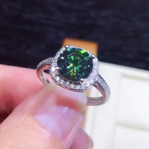 Luxury Silver Color Round Cut 2.0ct Green Zircon Open Ring Wedding Band Engagement Ring Bridal Fine Jewelry Lovers Gifts
