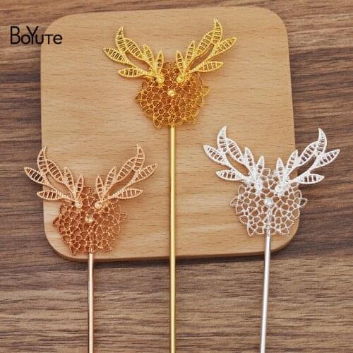 BoYuTe (5 Pieces/Lot) 65*39MM Alloy Hollow Flower Welding Iron 120*2.5MM Hair Stick Materials Diy Handmade Hair Accessories