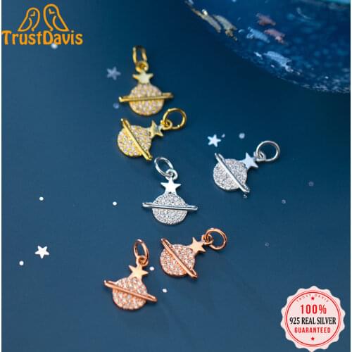 TrustDavis Real 925 Sterling Silver Fashion Sweet Planet CZ Charm Pendant Handmade DIY Accessories Fine Jewelry Wholesale HY104