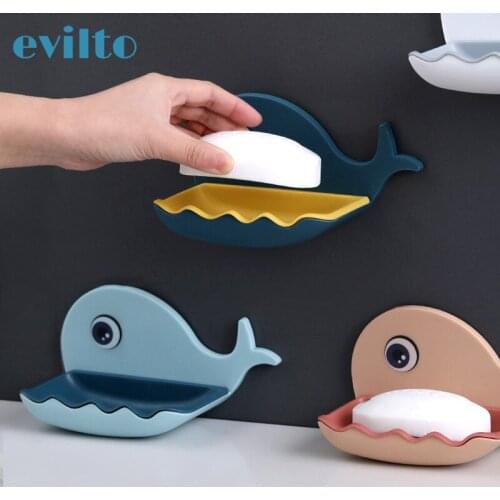 Whale Shaped Soap Holder Non-perforated Bathroom Drain Soap Box Wall-mounted Shelf Firm Sticking Waterproof Toilet Soap Dish