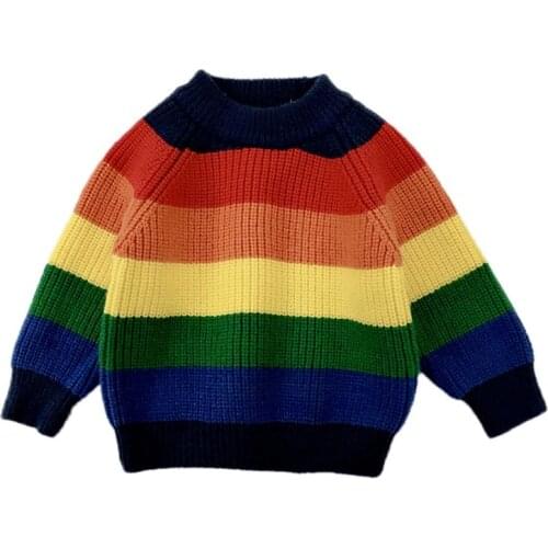 Girls and Boys Kint Sweaters New 2019 Winter Childrens Sweater Rainbow Striped Autumn Baby Warm Wool Tops for Kids Clothes