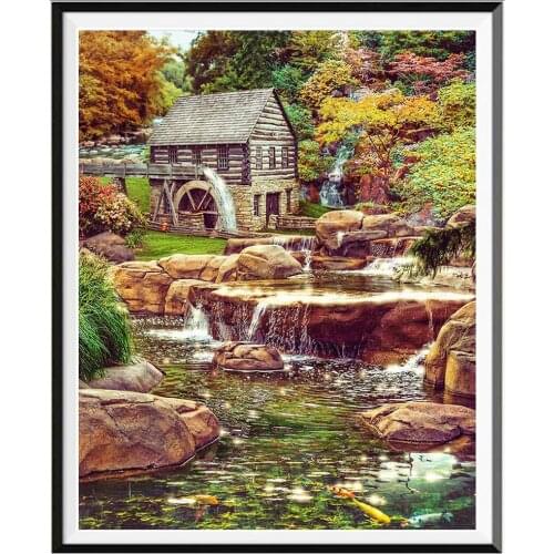 Landscape Rural Woods Beach Flowers DIY Cross Stitch Embroidery 11CT Kits Craft Needlework Set Cotton Thread Wholesale