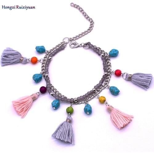 Jewelry Ms. Anklet Crystal Beads Tassel Natural Stone Chain Fashion Anklet Handmade Beaded Crystal Anklet Friendship Gift