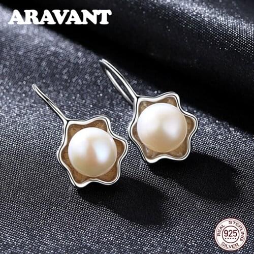 New Arrival 925 Sterling Silver Geometric Pearl Drop Earrings For Women Sterling Silver Jewelry White Pink Purple