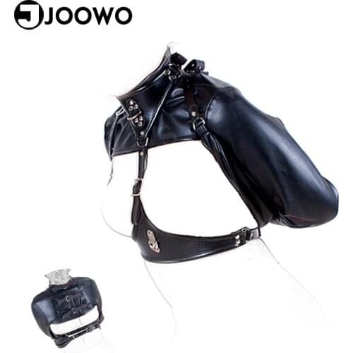 Womens Black Locking Straitjacket Top Sex Bondage Restraint Belt Open Breast Erotic Kinky Fetish Sex Toys for Adult Games