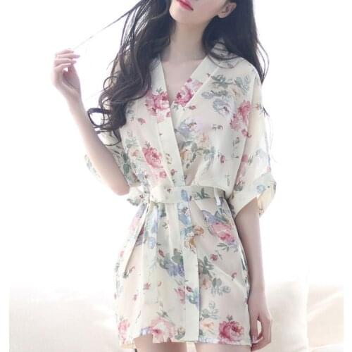 Bridal Dressing Gown Wedding Kimono Sleepwear Short Style Gift Women Floral Robe