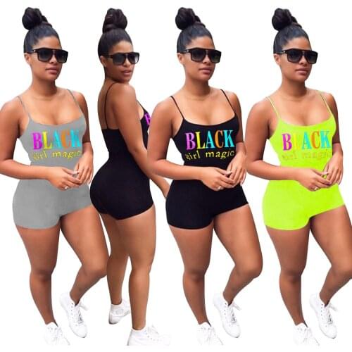Womens jumpsuit summer womens sexy print simple casual home halter strap slim fit shorts