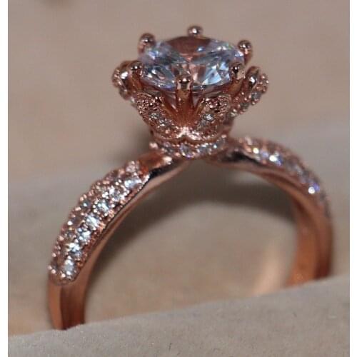 Size 5-11 Top Sell Fashion Jewelry 925 Sterling Silver Round Cut White 5A CZ Party Women Wedding Flower Ring for Lovers Gift