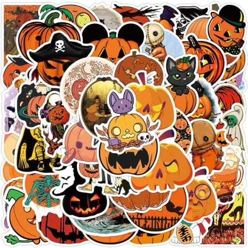 10/30/50PCS New Halloween Pumpkin Graffiti Sticker Waterproof Luggage Laptop Scooter Water Cup Sticker Wholesale
