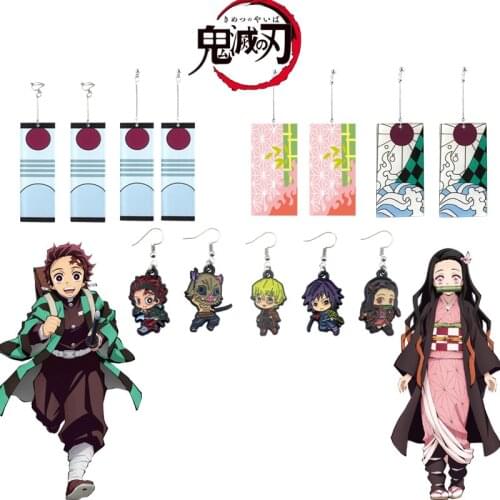 10 Pairs/lot Anime Demon Slayer: Kimetsu No Yaiba Earrings Toy Cartoon Kamado Tanjiro Logo Alloy Metal Eardrop Pendant Toys