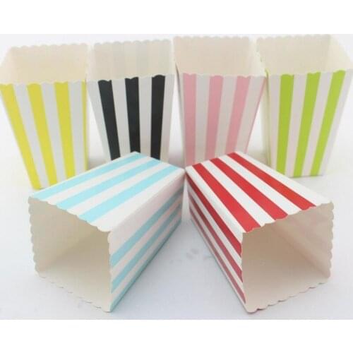 12Pcs New Arrival 8 Colors Stripe Mini Party Paper Popcorn Boxes Candy/Snack Favor Bags Wedding Birthday Movie Party Supplies