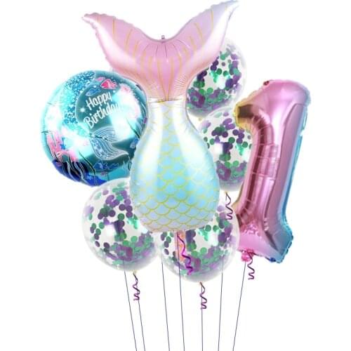8pcs/lot Mermaid Party Balloons 32inch Number Foil Balloon Kids Birthday Party Decorations Baby Shower Decor Helium Globos
