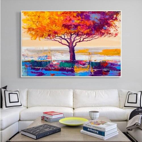 Abstract oil canvas printing colorful tree wall art painting for living room landscape wall picture decoration no frame