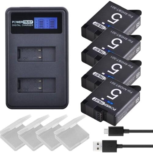 AHDBT-501 Battery AHDBT501 AHDBT 501 hero5 Battery and LCD Charger for GoPro Hero5 hero6 hero7 black Akku Hero 2018 Bateria