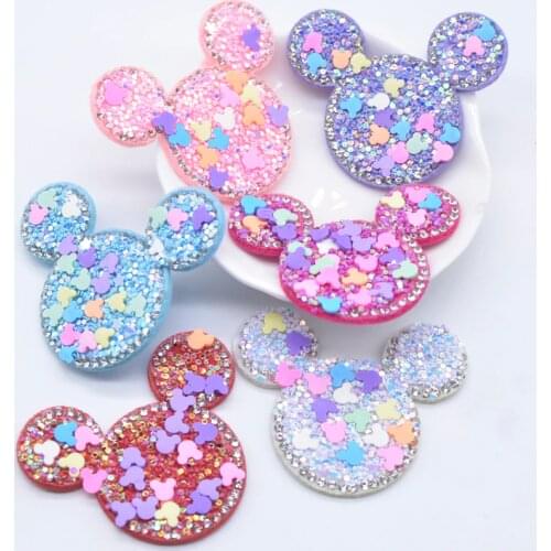 12Pcs 52*42mm Shaker Clay Rhinestone Mouse Head Applique for Clothes Hat Shoes Patches Headwear Hair Clips Bow Decor Accessories