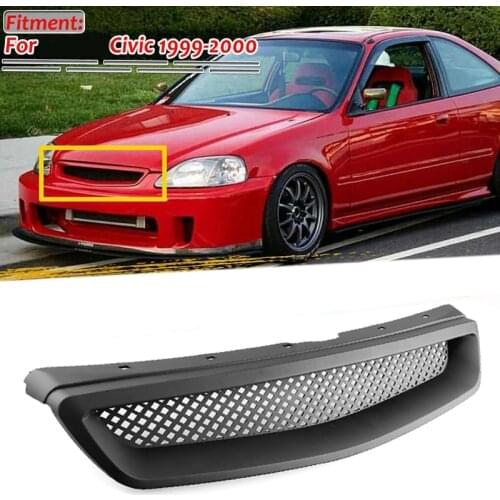 AU04 -Matte Balck Front Engine Hood Mesh Grille Bumper Racing Grille for Honda Civic EK CX DX EX HX LX Type R 1999-2000