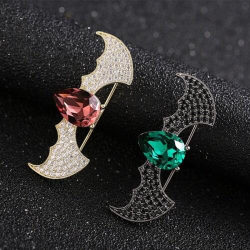 Cute Bat Crystal Man Brooch Animal Collar Pin Zircon Women Brooches Jewelry Broach For Sweater Scarf Suit Accessories Brooch Pin