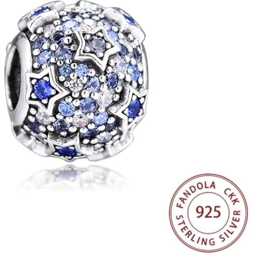 CKK 925 Sterling Silver Elevated Stars Pave Charms Beads for Jewelry Making Fits Original Bracelet Women Berloques Kralen