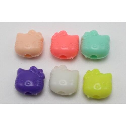 100 Mixed Pastel Color Acrylic Cute Cat Face Beads 11X11mm Jewelry Making