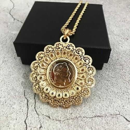 Dubai Morocco Gold Color Long Pendant Necklace for Women Caftan Flower Africa Ethnic Wedding Jewelry Wholesal