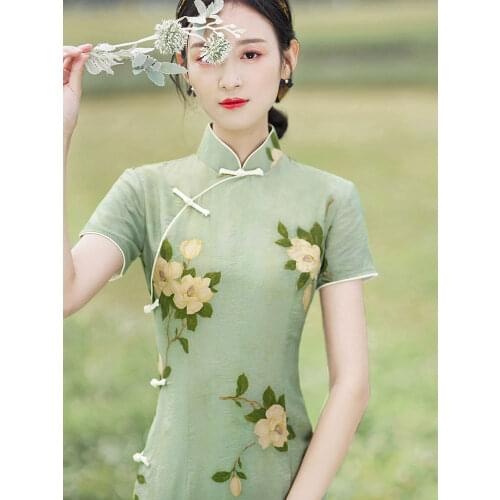 Daily Retro old Shanghai Cheongsam Improved Traditional Summer Dress Young Chinese style Qipao Elegant China Dress2021