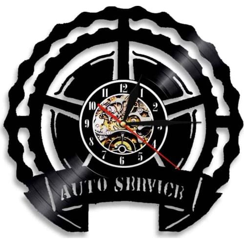 Racing Automobile Service Car Sign Vinyl Record Wall Clock Car Mechanic Business Auto Wheel Repair Store Garage Vehicle Watch