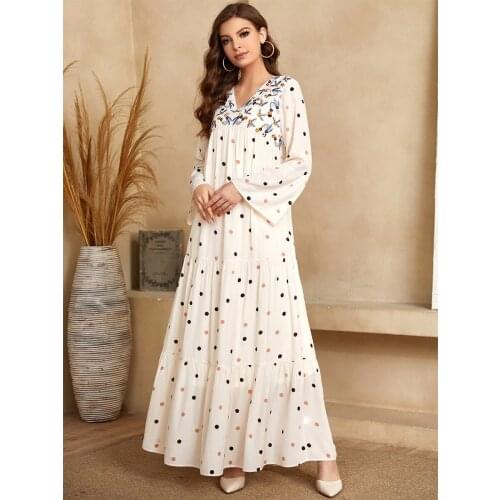 Turkey India Muslim Dress Women Summer Abaya Duabi Arab Polka Dots Vestidos Moroccon Kaftan Islamic Clothing Jilbab Gown Robe
