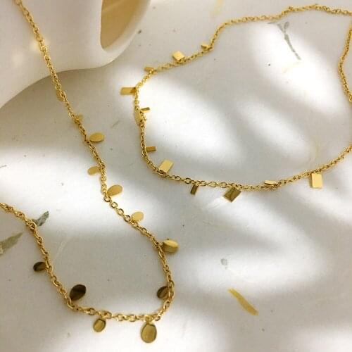 Monlansher Exquisite Cute Gold Color Thin Chain Chokers Geometric Chips Metal Chain Necklace Minimalist Trendy Necklaces Jewelry