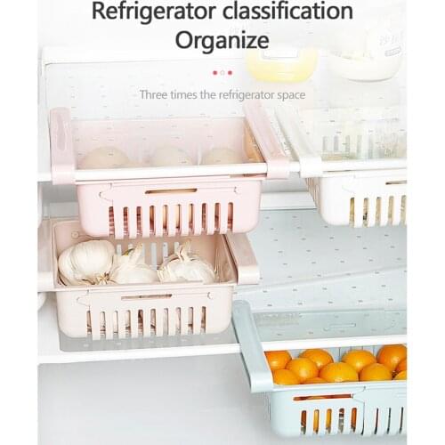 Kitchen Accessories Storage Container Refrigerator Organizer Adjustable Plastic Fridge Basket Pull Out Drawer Stretchable Spacer