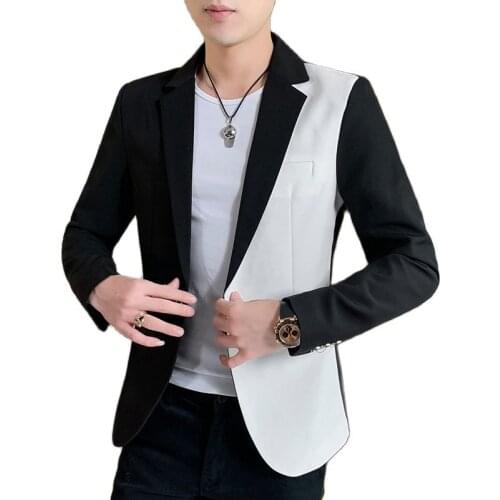 Mens Casual Blazers Coats Korean Fashion Mens Clothes Patchwork Suit Jacket Men Slim Fit Streetwear Chic Coat