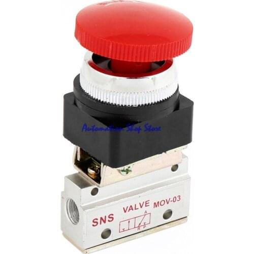 MV-03 1/8" Thread 2 Position 3 Way Red Mushroom Head Push Button Self Locking Mechanical Valve