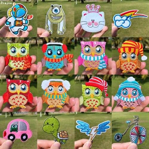Prajna Cartoon Owl Patch Embroidered Patches For Clothing Iron On Patches On Clothes Applique DIY Stripes On Kids Jacket Clothes