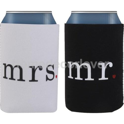 Neoprene Beer Tin Can Cooler Sleeves Holders Wedding Favor mr mrs with Heart