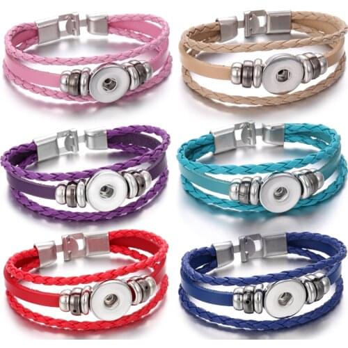 New Snap Jewelry Handmade Braided Leather Snap Bracelet Bangles fit 18mm Snap Button DIY Ginger Charm Bracelet