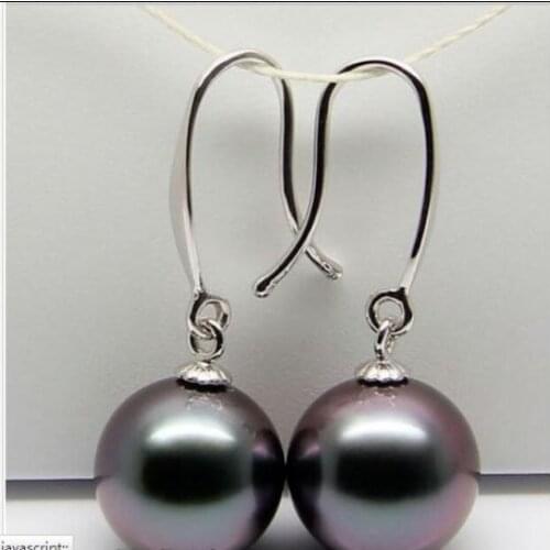 Charming 10-11mm tahitian round black red pearl earring 925s