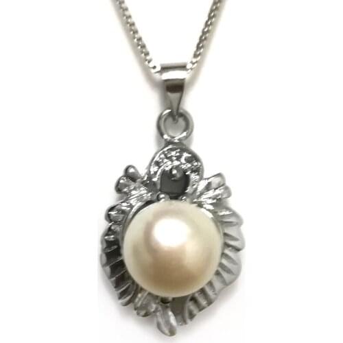 Wholesale 16*22mm 10-11mm AAA White Button Pearl 925 Sterling Silver Pendent Necklace