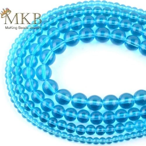 Wholesale Fashion Jewelry Clear Lake Blue Glass Round Beads For Jewelry Making Charm Beads 4 6 8 10 12mm Diy Bracelet 15"Strand