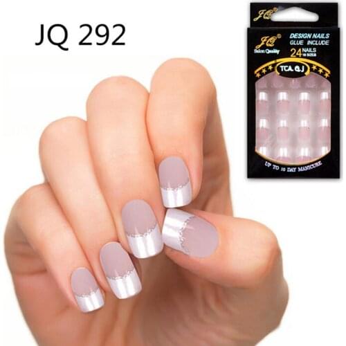Wholesale 24PCS Full Cover Artificial Nails Fake Nails Short False Nails Short Full Cover French Manucure Nail Art