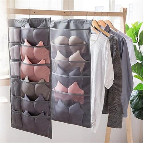 15 Grid Hanging Underwear Organizer Oxford Fabric Double-sided Storage Hanging Bag Socks Bra Wardrobe Finishing Organizer Bag