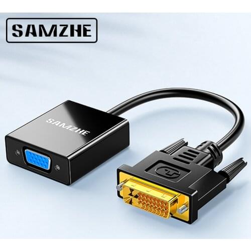 SAMZHE DVI 24+1 to VGA Converter Adapter Full HD 1080P 24+1 25Pin Male to 15Pin Female Cable for Monitor TV PC DVI to VGA