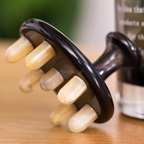 1pcs Natural Black Horn Wide Tooth Massage Comb Anti-static Hair Smoothing Comb Head Acupoint Pressure Therapy Health Care Tool
