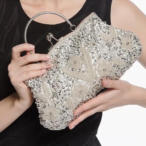 Luxury Brand Beaded Sequined Evening Bag Vintage Embroidery Women Designer Handbags Clutch Chain Messenger Shoulder Bag Totes