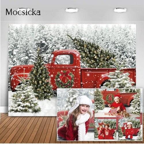 Christmas Red Truck Car Photography Backdrop Winter Snow Scenery Portrait Photo Background Studio Kids Adult Children Photocall