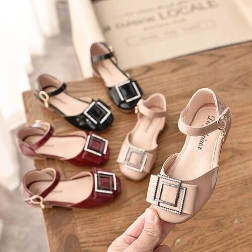 Spring Summer Children Flat Sandals Shoes Girls Princess Rhinestone Single Shoes Kids luxury Soft Sole PU Leather Shoes Non-slip